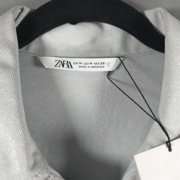 NWT ZARA Metallic Denim 100% Cotton DustyBlue Shimmer Short Romper 6929/201 Sz M - Picture 8 of 14